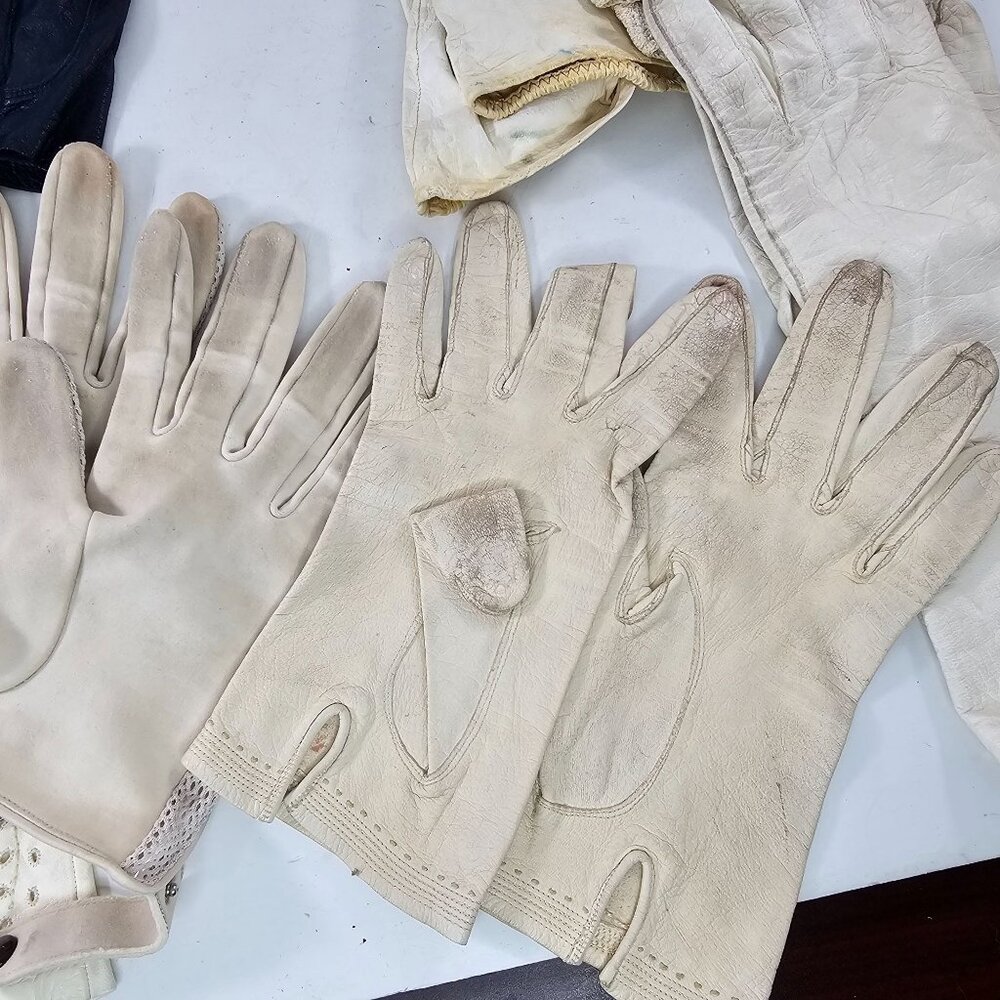 Vintage Gloves Leather Mesh Lot 8 Pairs Mixed Styles Sizes Prop Theater Costume - Picture 10 of 15